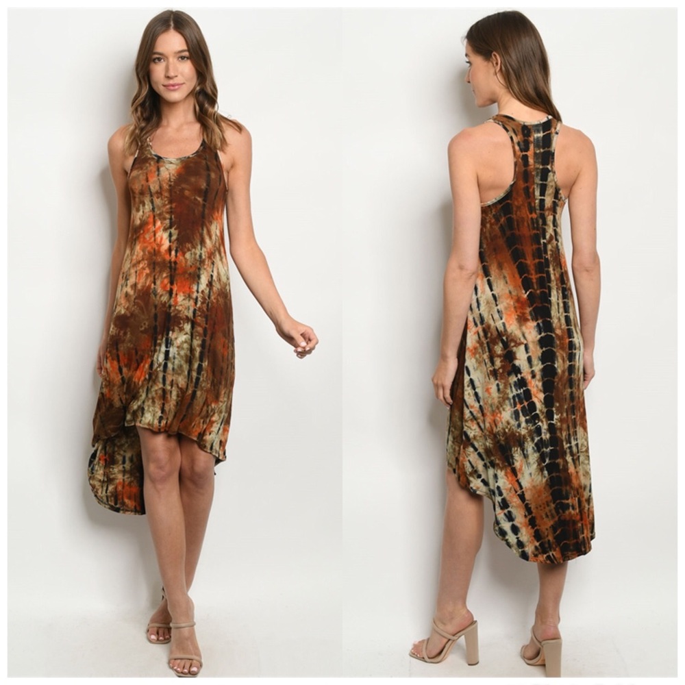 3-PACK Orange Brown Tie Dye Dress